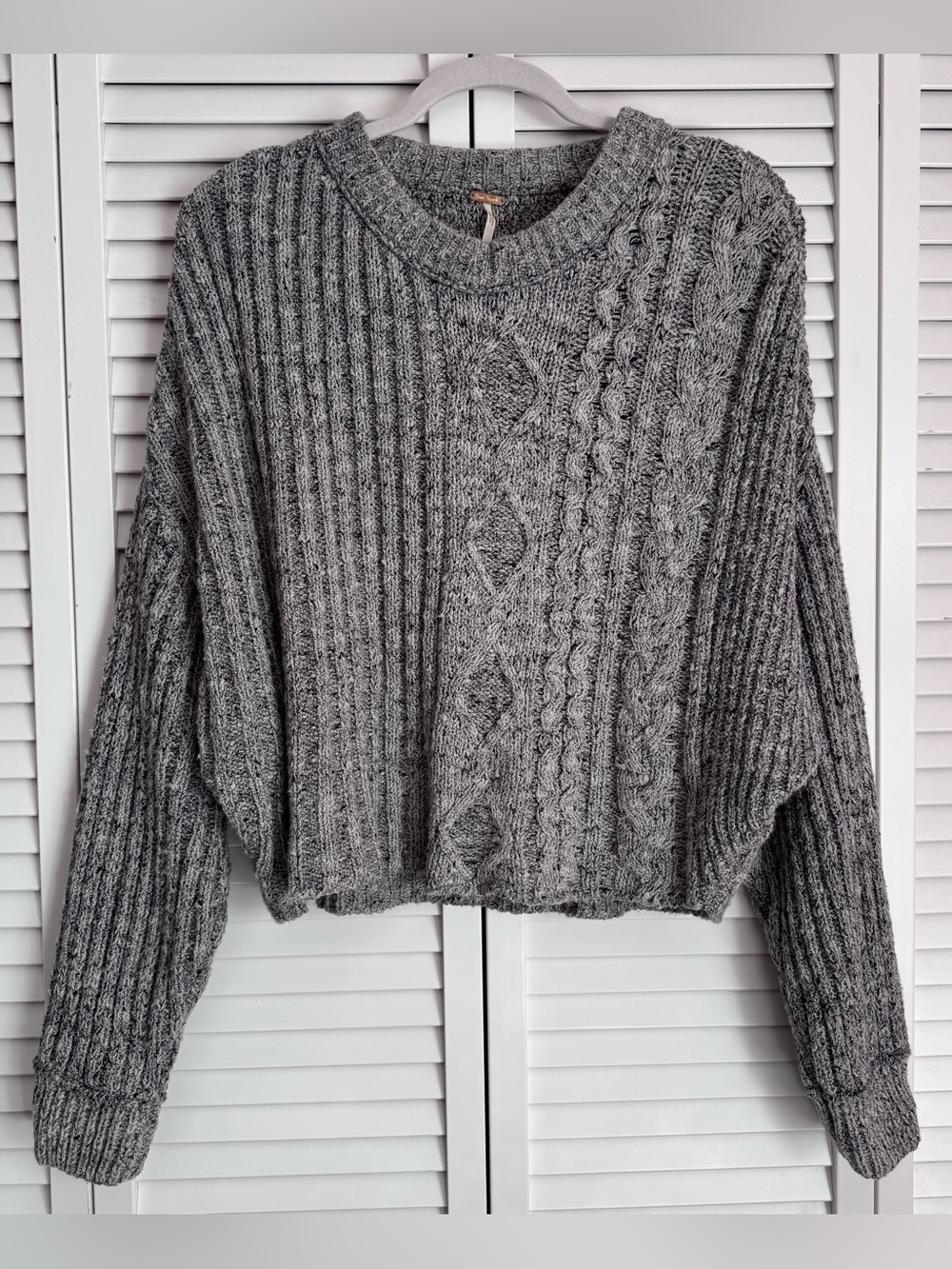 Free People On Your Side Slouchy Oversized Sweater Chunky Cable Knit Medium Grey